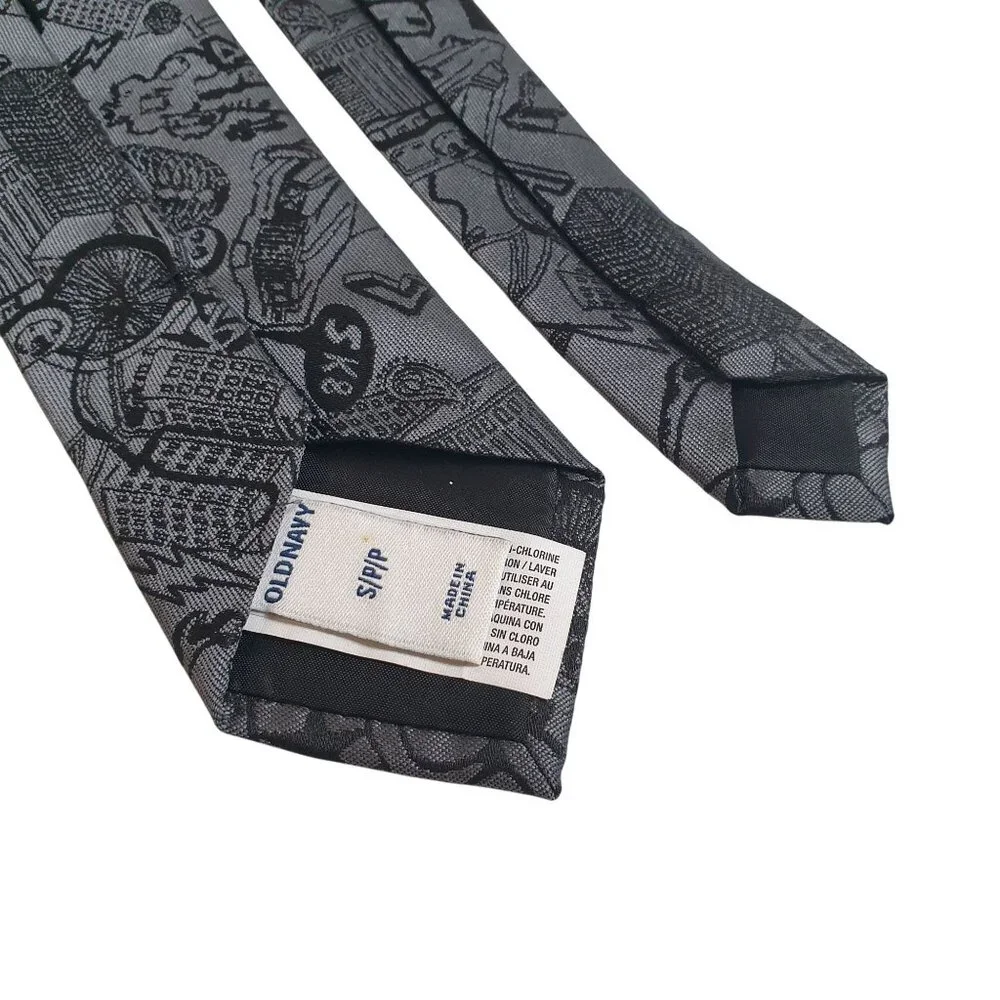 Old Navy Boy Junior Slim Graphic Tie Gray Black 2.5 Inches Wide Child Gift Gamer